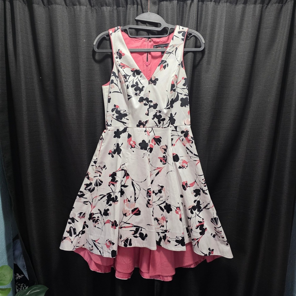 White House Black Market Floral High Low‎ Fit Flare Dress Pink White Black 2P